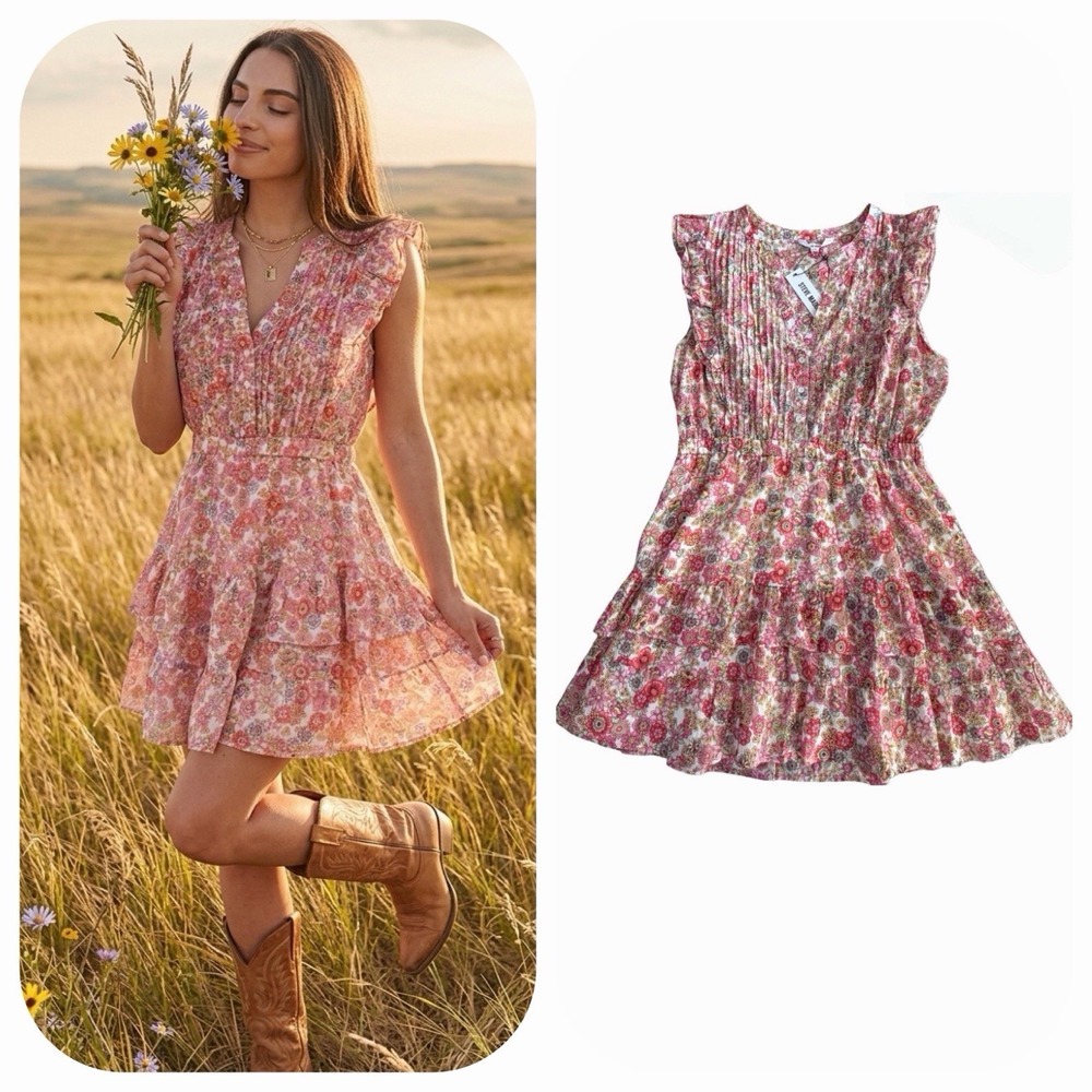 NWT‎ Steve Madden Kianna Dress XL•Ditsy Floral Country Cowgirl Cottagecore Pink